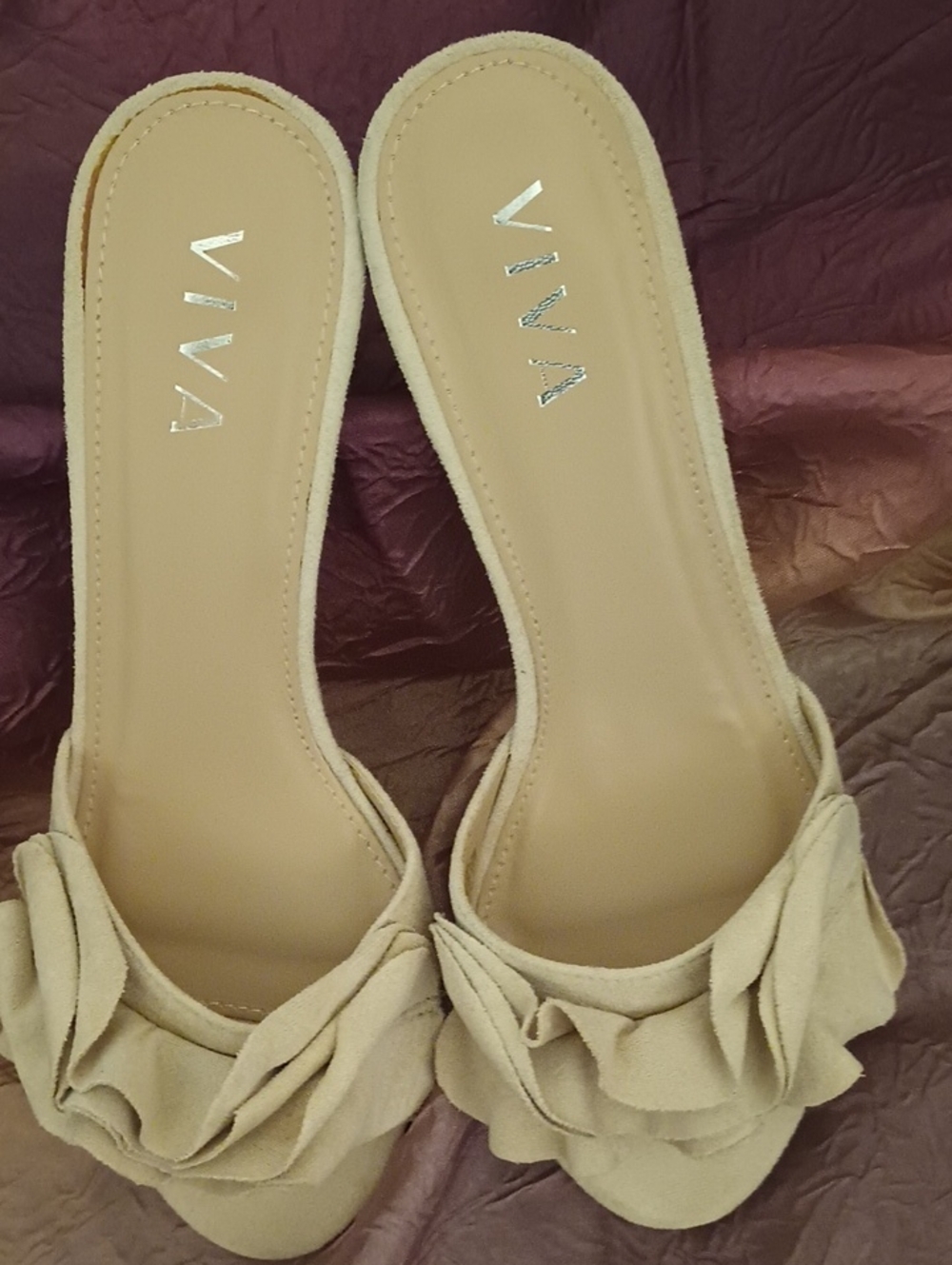 Women's Nude Ruffle Slide Sandals with Block Heel